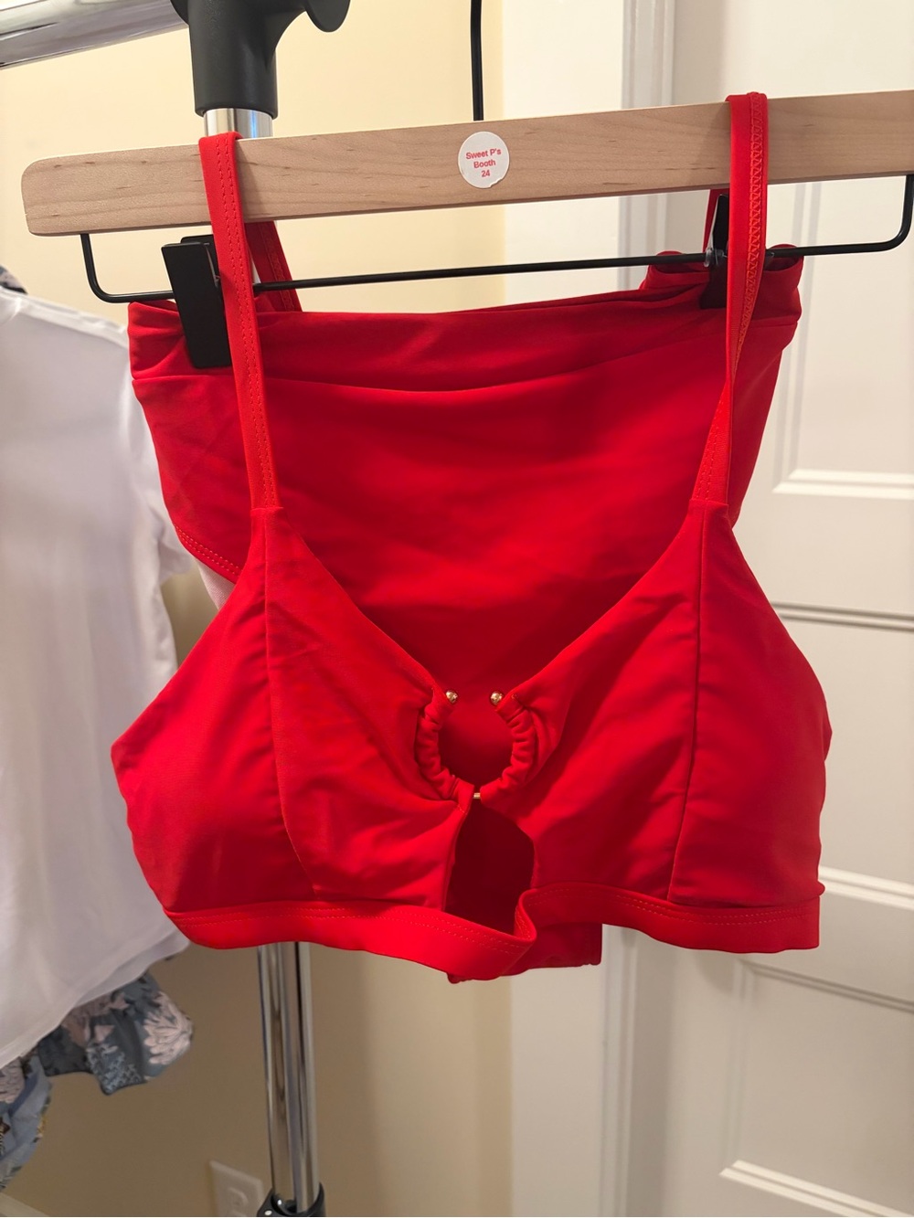 Red Cutout Bikini Top with Ring Detail